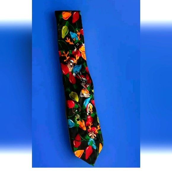 Looney Tunes Mania - Christmas Holiday 1993 Hand Made Vintage 100% Silk Necktie - Picture 1 of 6